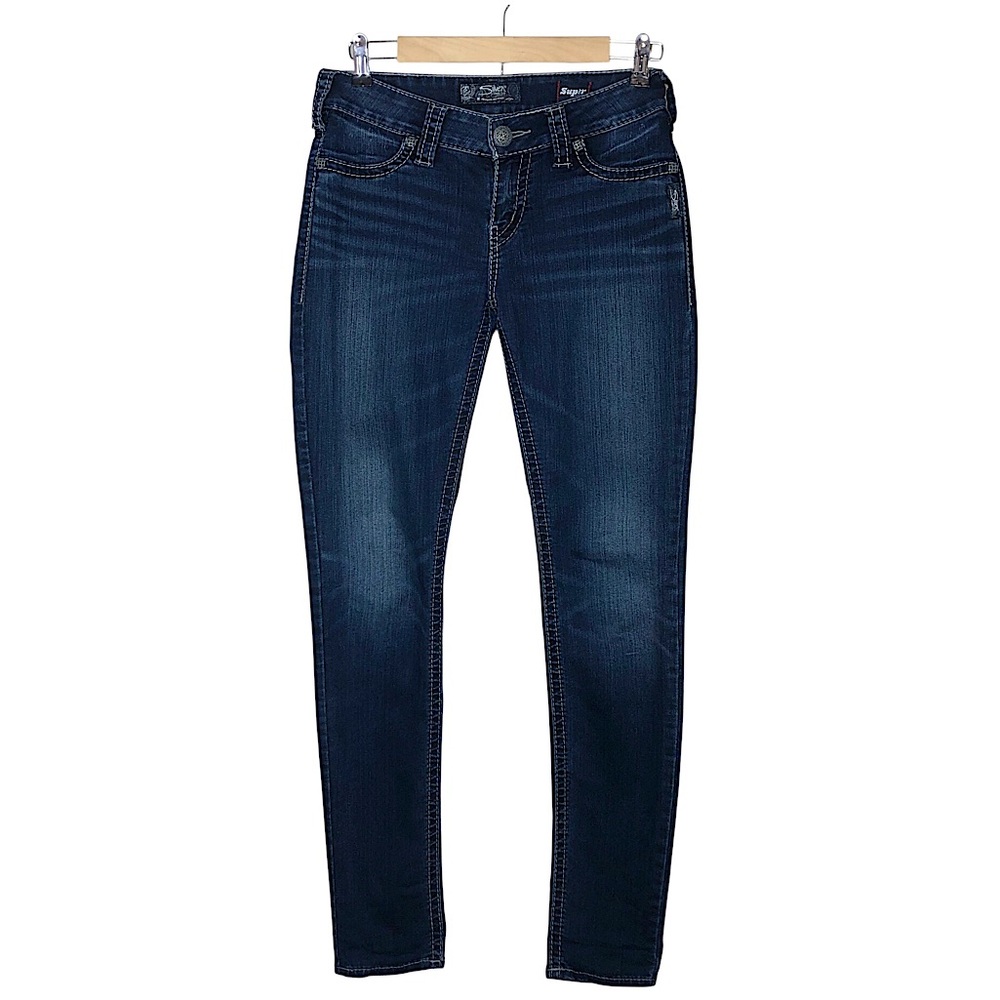 Silver Suki Super Stretch Blue Wash Mid Rise Súper Skinny Jeans W27 L31
